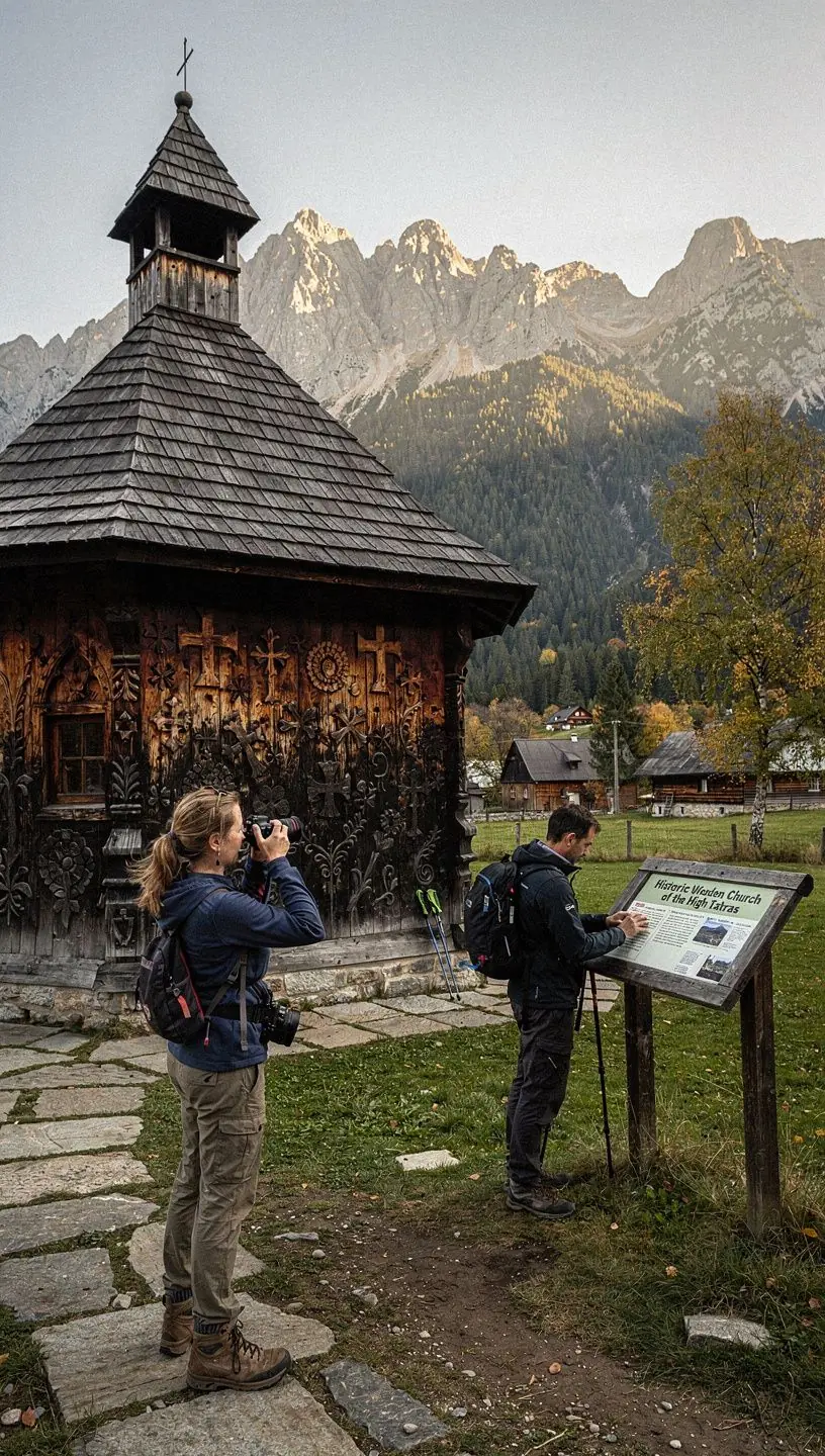 A picturesque view of a historic castle in Slovakia surrounded by lush green hills.